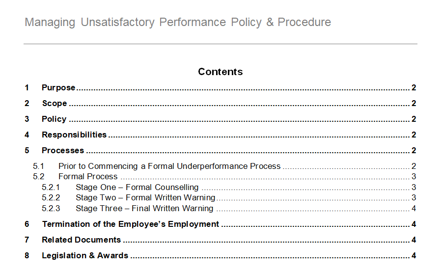 Policy And Procedure For Managing Unsatisfactory Performance GRCReady