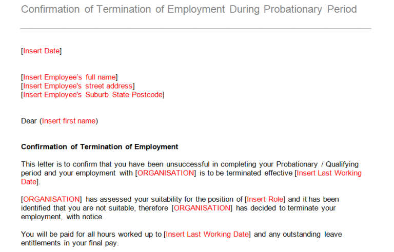 Letter For Confirmation Of Termination Of Employment During 