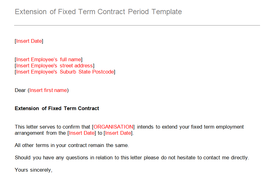 Template for Extension of Fixed Term Contract Period GRCReady