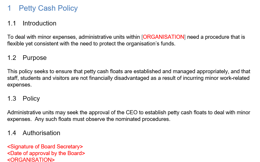 Policy And Procedure For Petty Cash GRCReady