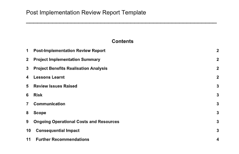 Post Implementation Review Report Template GRCReady