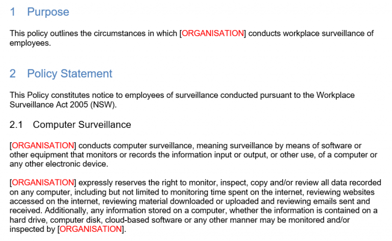 Policy for Workplace Surveillance GRCReady