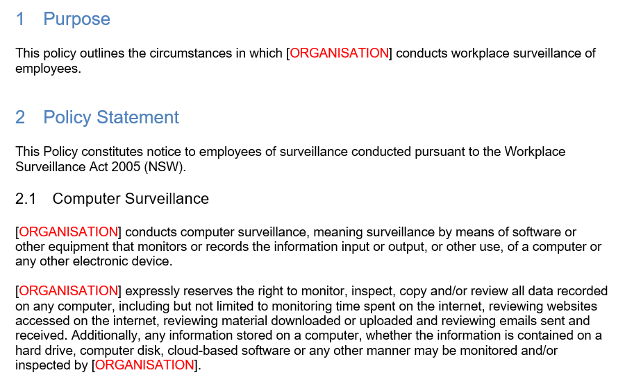 Policy for Workplace Surveillance GRCReady