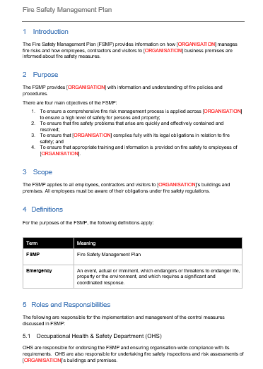 Construction phase fire site safety plan template Fire Prevention Plan