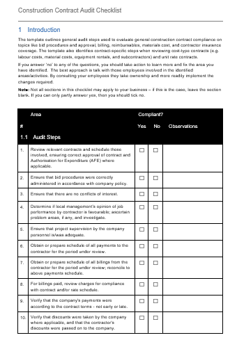 Checklist For Construction Contract Audit – GRCReady