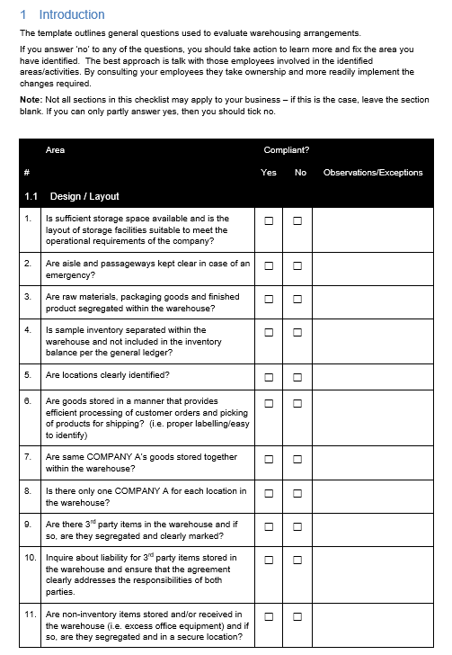 Checklist For Warehouse Audit Grcready 0299