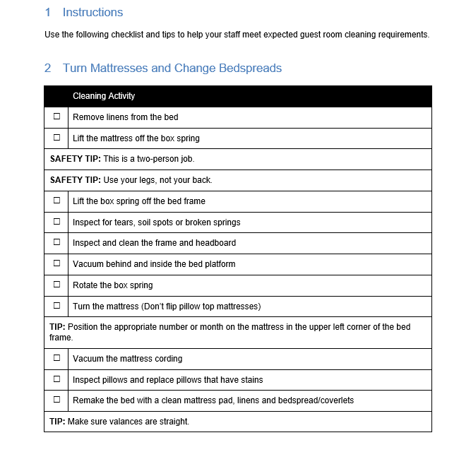 Checklist For Hotel Room Deep Cleaning GRCReady