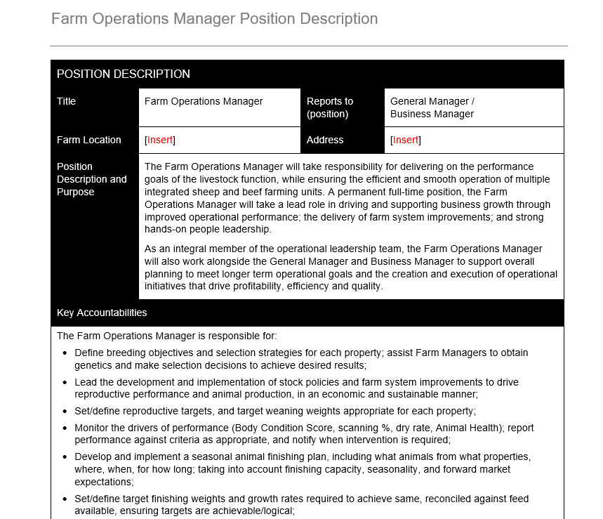 Training Operations Manager Position Description