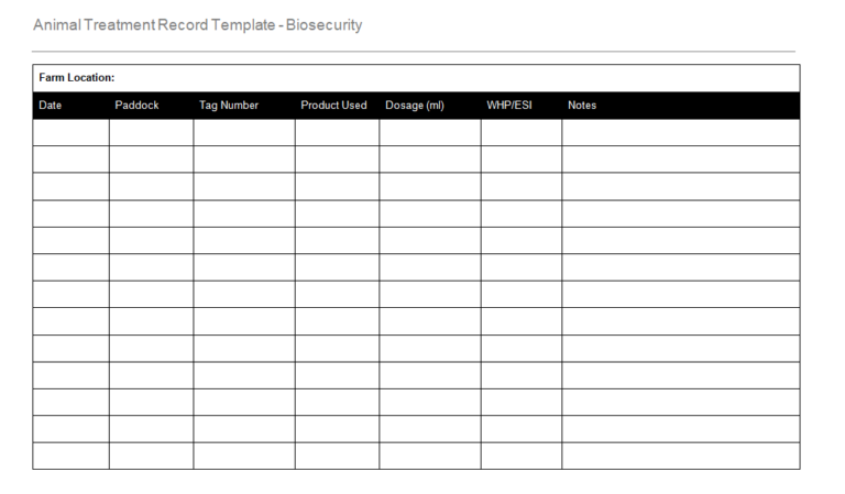 Template for Animal Treatment Record (Biosecurity) – GRCReady