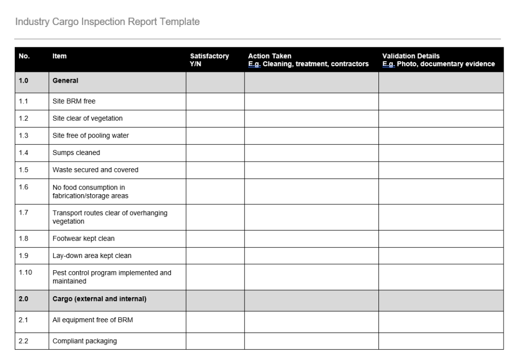 Template for Industry Cargo Inspection Report – GRCReady