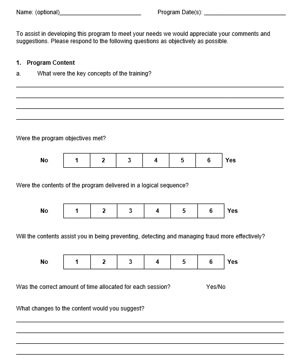 Form For Training Program Evaluation GRCReady