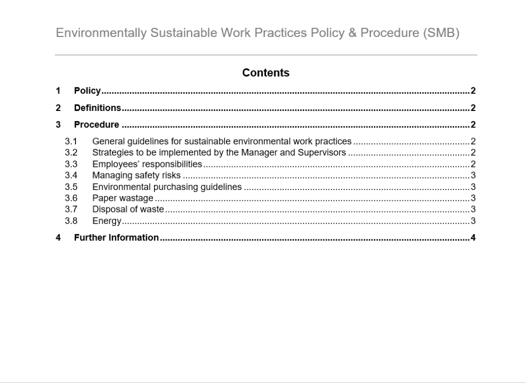 Policy And Procedure For Environmentally Sustainable Work Practices ...