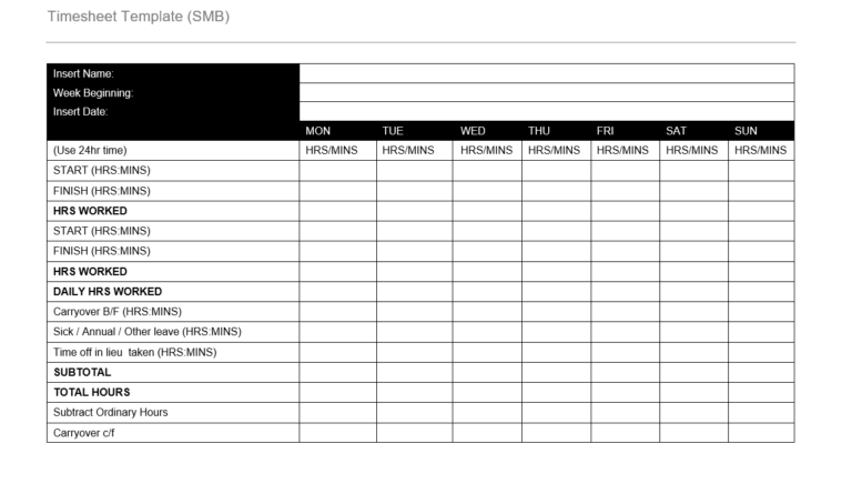 Template for Timesheet (SMB) – GRCReady