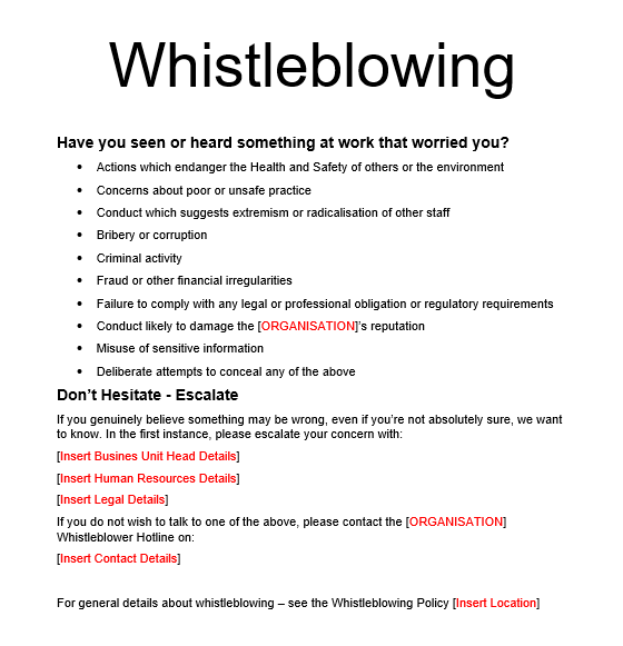 Template for Whistleblowing Poster GRCReady