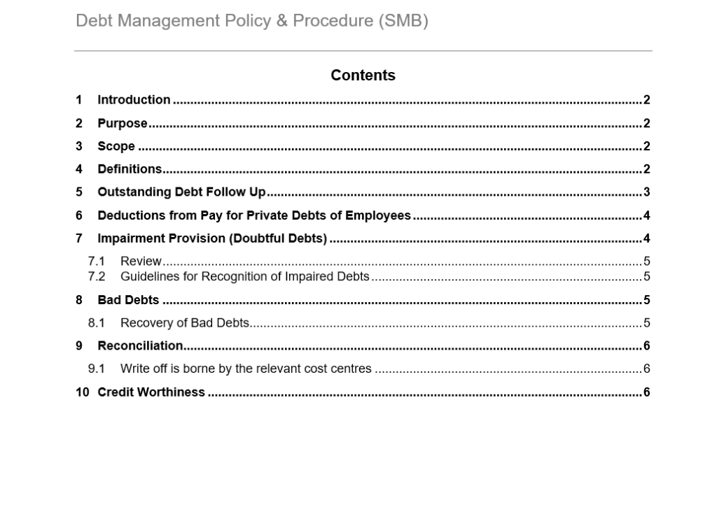 Policy and Procedure for Debt Management GRCReady