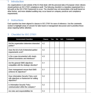 Checklist for ISO 27001 Audit (GDPR) – GRCReady