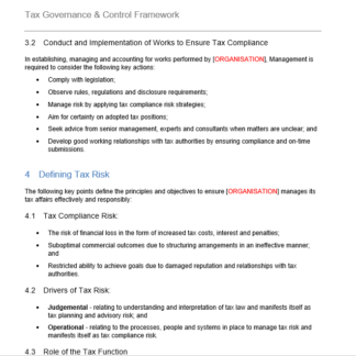 Tax Risk Management Framework Tax Governance & Control Framework – GRCReady